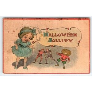 Halloween Postcard Fairy Goblins Imp Pumpkin Head Man Barton Spooner CS 601